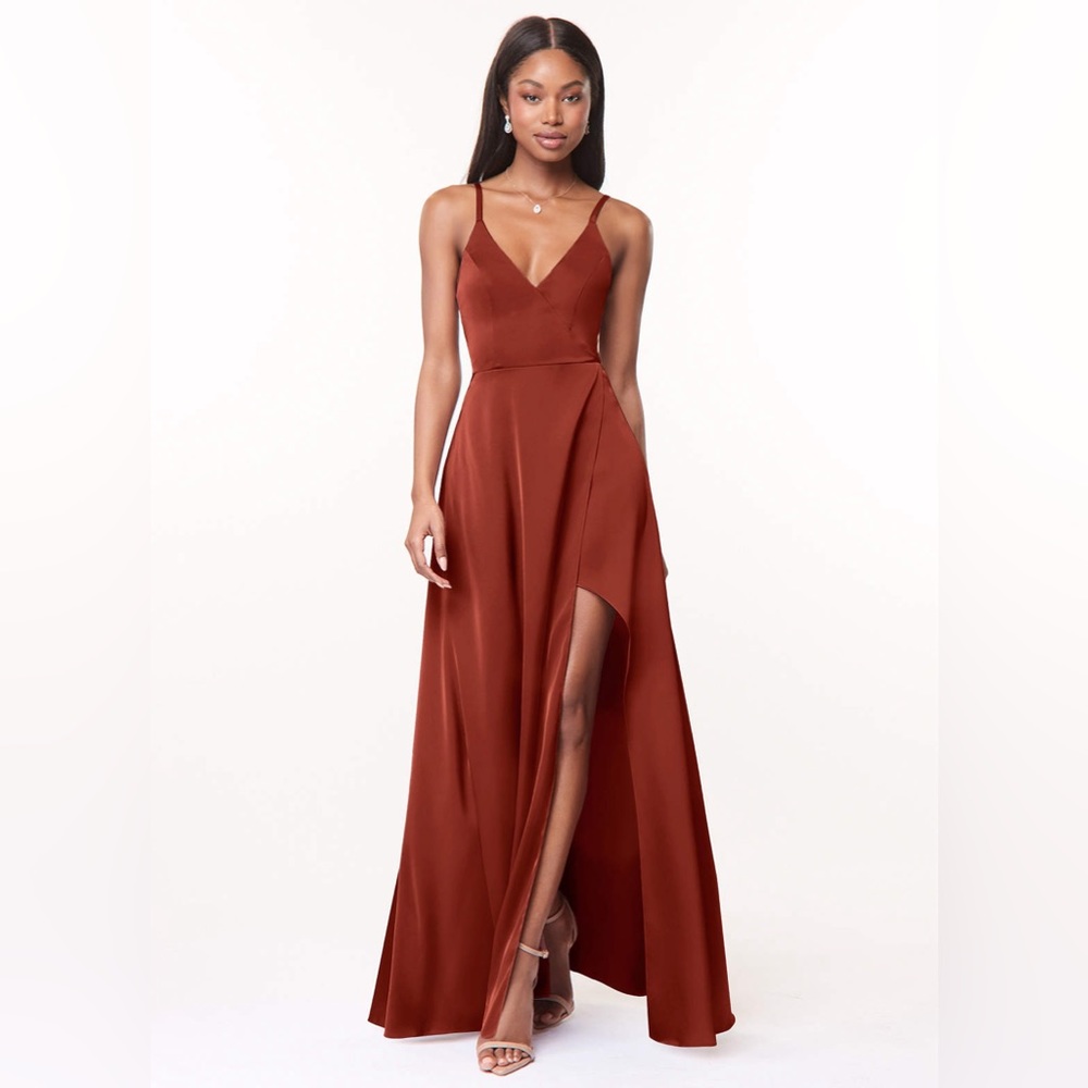 Terracotta Azazie bridesmaid dress